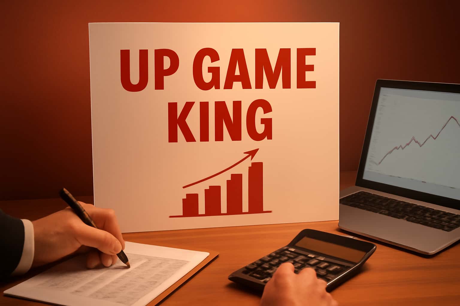 A neutral informative graphic displaying the text 'Up Game King' emphasizing performance evaluation.