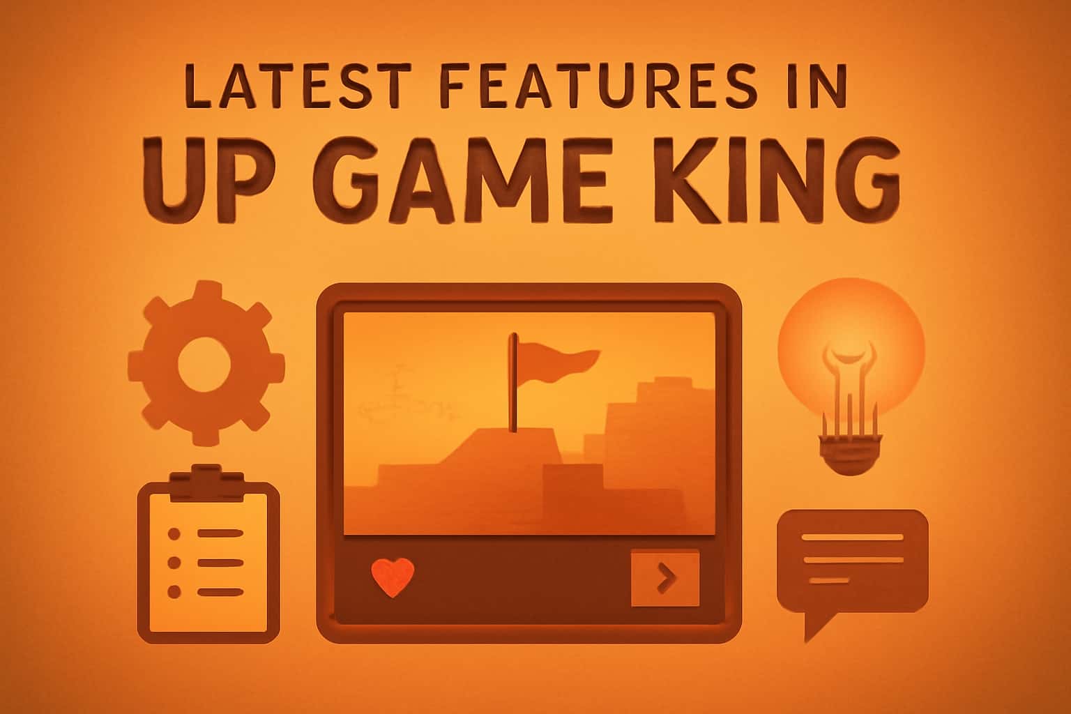 Informational scene showcasing the latest features in Up Game King