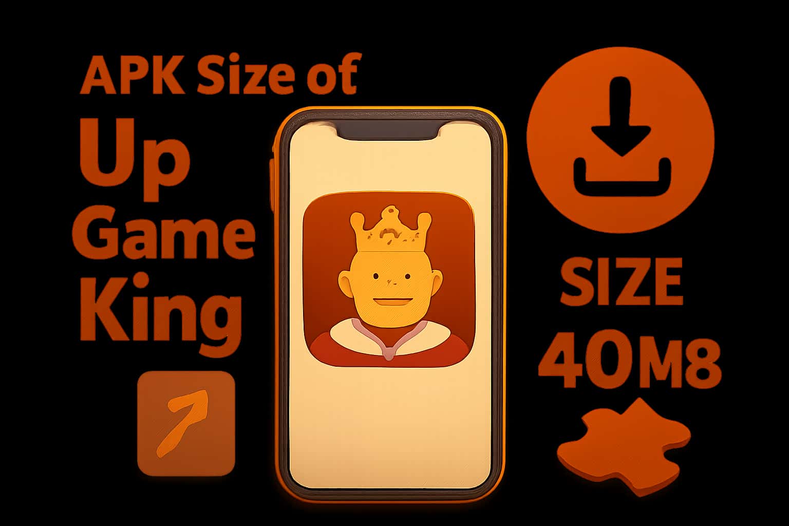 An informative scene depicting the APK Size of Up Game King with prominent text.