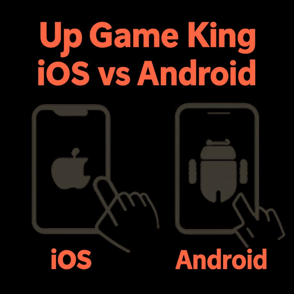 Illustration detailing the different installation processes for Up Game King on iOS and Android.