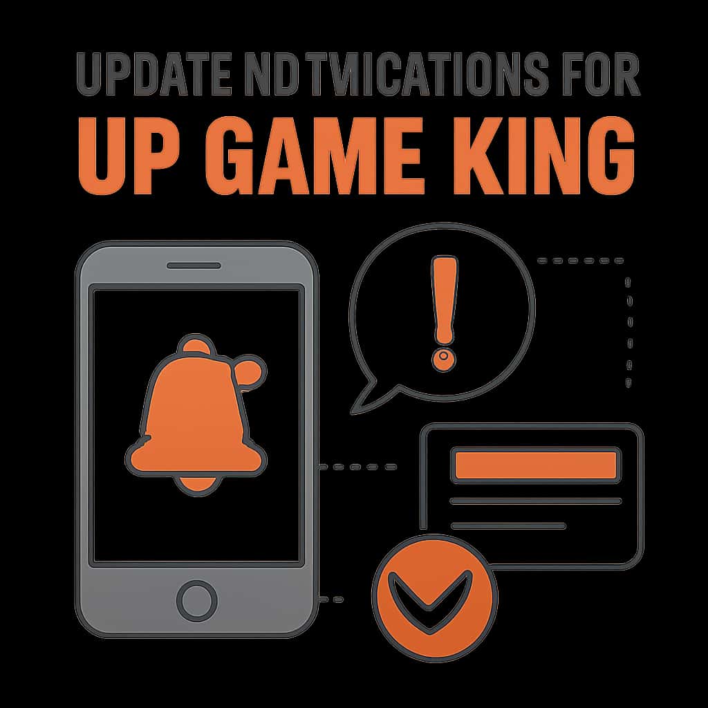 An educational diagram outlining the update notification process for Up Game King.